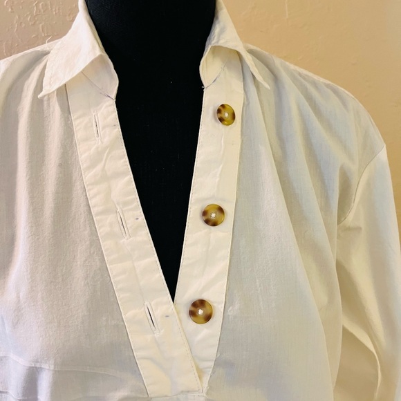 Anthropologie Maeve Henley Popover Shirt in white cotton poplin - Picture 2 of 12